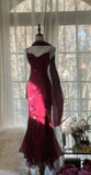 Elegant Mermaid Spaghetti Straps Burgundy Chiffon Prom Dresses Inspiration Trending Evening Gowns Formal Party Prom Dress HZ0311
