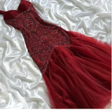 Modest Mermaid Sweetheart Burgundy Tulle With Beads For Women Party Dress Long Formal Prom Dresses 22th Birthday Outfits HZ0311