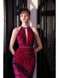Sparkly Mermaid Jewel Neck Fuchsia Sequin Long Prom Dresses Impress 18th Birthday Outfits Prom Gown HZ0311