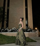 Vintage Ball Gown Strapless Blue Satin Taffeta 90s Prom Dresses Inspiration Party Dress Princess Graduation Dress HZ0311