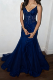 Modest Mermaid Spaghetti Straps Burgundy Lace Tulle Prom Dresses Inspiration Prom Dress Princess Graduation Dress HZ0311