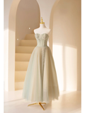 Charming Ball Gown Strapless Light Green Tulle Long Prom Dresses Impress 20th Birthday Outfits Prom Gown HZ0311