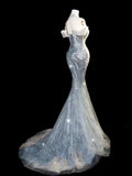 Princess Long Wedding Gowns Mermaid Off The Shoulder White Sequins For Bride With Sleeves Train Bridal Dresses HZ0311
