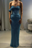 Dream Mermaid Sweetheart Aesthetic Sheath Long Prom Dresses Mesh Blue Evening Dresses HZ0311