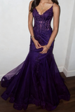 Modest Mermaid Spaghetti Straps Burgundy Lace Tulle Prom Dresses Inspiration Prom Dress Princess Graduation Dress HZ0311