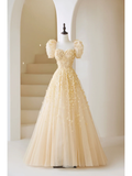 Elegant Ball Gown Sweetheart Yellow Tulle Prom Dress Charming Evening Party Gowns Fashion Wedding Guest Dress HZ0311