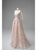 Cute A line Halter Floral Tulle Pink Long Prom Dresses Impress 19th Birthday Outfits Prom Gown HZ0311
