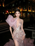 New Mermaid One Shoulder Pink Layered Prom Dress Aesthetic Long Graduation Evening Outfits HZ0311