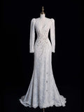 Vintage Mermaid V Neckline Lace Long Sleeeves Wedding Dress Fairytale Autumn Bridal Dresses HZ0311