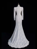 Vintage Mermaid V Neckline Lace Long Sleeeves Wedding Dress Fairytale Autumn Bridal Dresses HZ0311