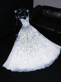 Sparkly Ball Gown Sweetheart White Beaded Bodice Long Prom Dress Evening Outfits Formal Dress HZ0311