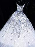 Sparkly Ball Gown Sweetheart White Beaded Bodice Long Prom Dress Evening Outfits Formal Dress HZ0311