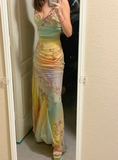 Colorful Straps Appliques Tulle Mermaid Long Party Dress Retro Evening Dress, HZ0427