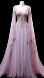 Pink Long Sleeves A-Line Elegant Long Formal Prom Dress Evening Gown Gala Dress, HZ0427