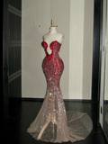 Modest Mermaid Sweetheart Burgundy With Beaded Crystals Prom Dress Aesthetic Long Graduation Evening Outfits HZ0311