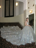 Timeless Ball Gown Strapless Silver Sequin Long Prom Dresses Inspiration Party Dress Prom Gowns HZ0311