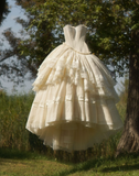 Strapless A-Line Lace Long Party Dress Vintage Wedding Dress Bridal Dress Prom Dress, HZ0427