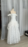 White Off Shoulder A-Line Lace Long Party Dress Vintage Wedding Dress HZ0427