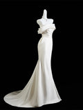 Classic Mermaid Wedding Dresses Off The Shoulder Satin White With Short Sleeves Brides Dress Fitted Bridal Gowns HZ0311