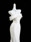 Classic Mermaid Wedding Dresses Off The Shoulder Satin White With Short Sleeves Brides Dress Fitted Bridal Gowns HZ0311