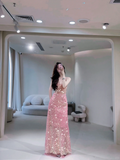 Elegant Mermaid Spaghetti Strap Pink Sequin Long Prom Dress Charming Evening Party Gowns Fashion Wedding Guest Dress HZ0311