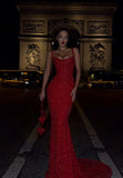 Sexy Mermaid Square Neck Gold Sequin Prom Dresses Party Dress Long Evening Dresses HZ0311