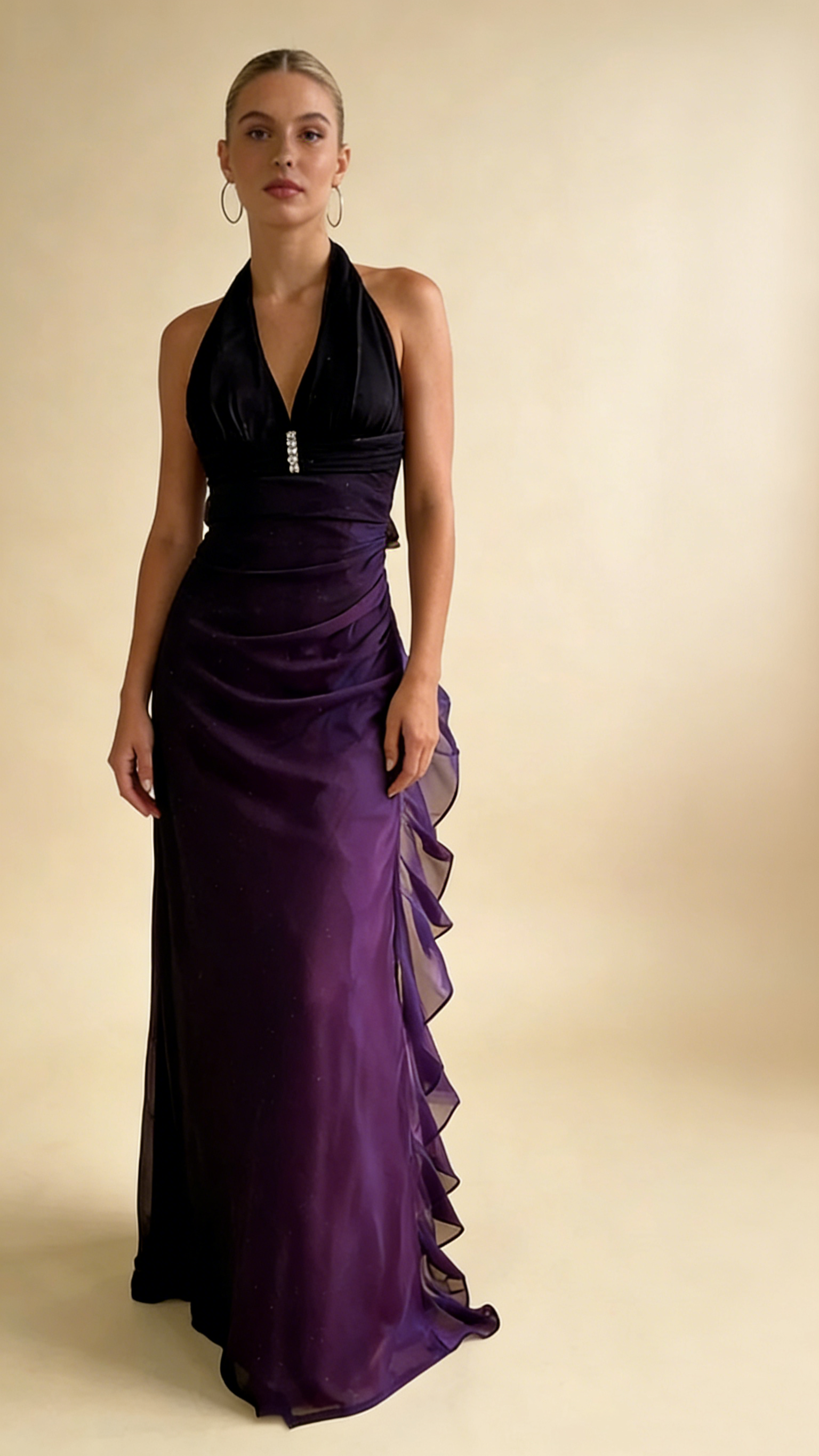 Dark Blue Halter Sheath Chiffon Long Party Dress Vintage Evening Dress, HZ0427