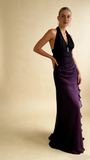 Dark Blue Halter Sheath Chiffon Long Party Dress Vintage Evening Dress, HZ0427