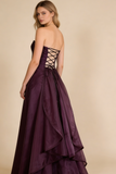Dark Purple Strapless A-Line Chiffon Vintage Long Party Dress Evening Gown, HZ0427