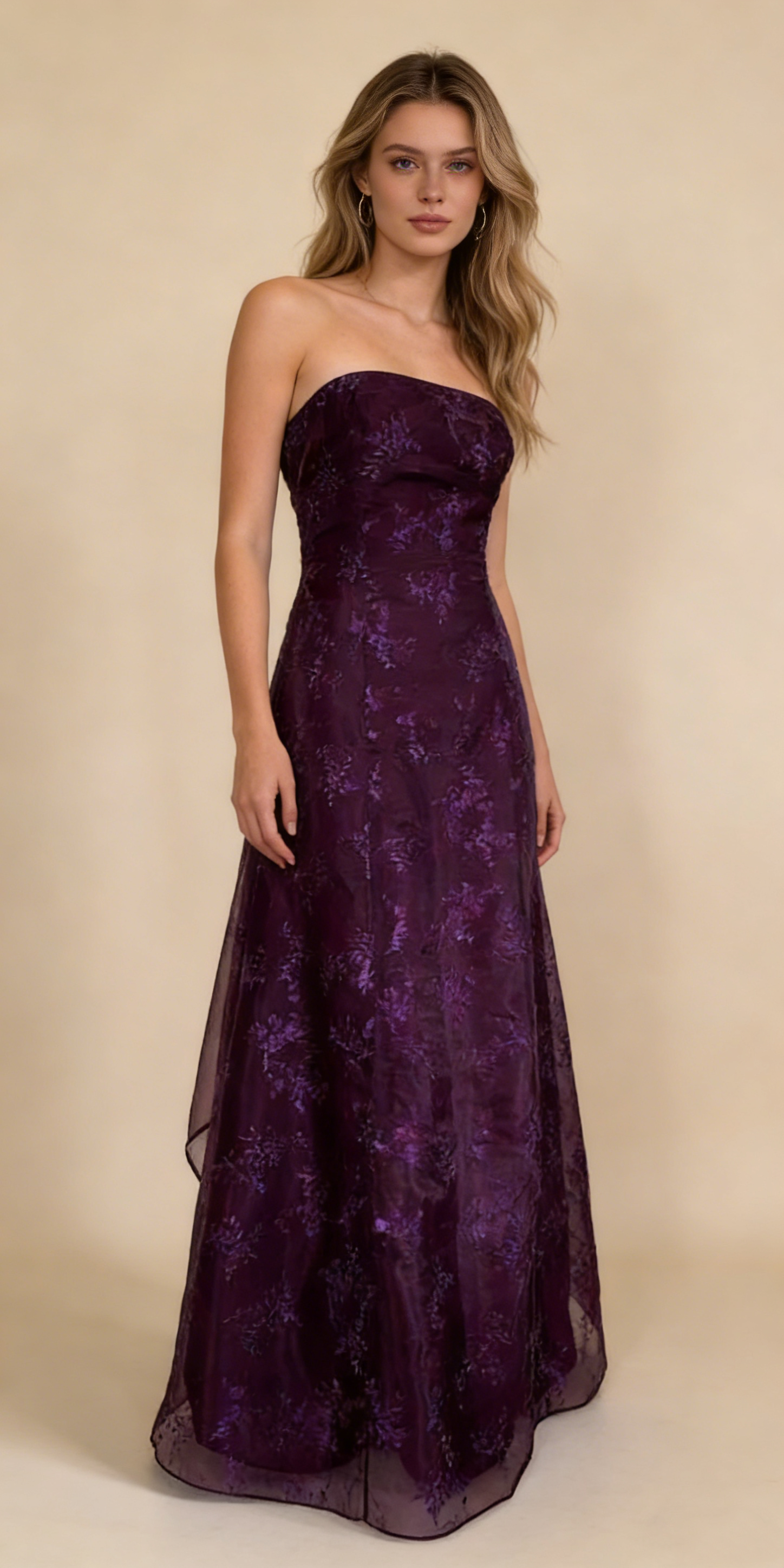 Dark Purple Strapless A-Line Chiffon Vintage Long Party Dress Evening Gown, HZ0427
