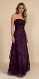 Dark Purple Strapless A-Line Chiffon Vintage Long Party Dress Evening Gown, HZ0427