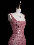Modest Sheath Strapless Pink Sequins Long Formal Prom Evening Dress Dinner Outfits Party Gowns For Teens Girls HZ0311