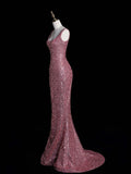 Modest Sheath Strapless Pink Sequins Long Formal Prom Evening Dress Dinner Outfits Party Gowns For Teens Girls HZ0311