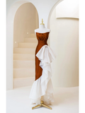 Elegant Mermaid Strapless Brown Satin Long Prom Dress Charming Evening Party Gowns Fashion Wedding Guest Dress HZ0311