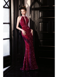 Sparkly Mermaid Jewel Neck Fuchsia Sequin Long Prom Dresses Impress 18th Birthday Outfits Prom Gown HZ0311