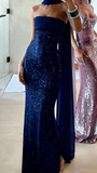 Sparkle Prom Dresses Mermaid Strapless Sequins Mint Green Slit Back Fashion Long Prom Dresses Party Gowns With Scarf HZ0311