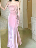 Modest Mermaid Spaghetti Strap Pink Sequin Evening Dresses Slit High School Teens Senior Night Dance Prom Outfits HZ0311