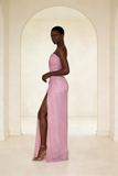 Elegant Pink Strapless Mermaid Split Long Party Dress Evening Gown, HZ0427