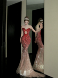Modest Mermaid Sweetheart Burgundy With Beaded Crystals Prom Dress Aesthetic Long Graduation Evening Outfits HZ0311