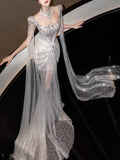 Luxurious Mermaid Evening Dress Strapless Gold Sequins Prom Dress Long Party Dress 19th Birthday Outfits HZ0311