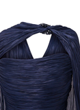 Elegant A line V Neck Navy Blue Tulle With Cape Long Formal Fancy Evening Dress Dinner Outfits Classy Party Gowns HZ0311