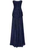 Elegant A line V Neck Navy Blue Tulle With Cape Long Formal Fancy Evening Dress Dinner Outfits Classy Party Gowns HZ0311