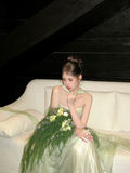 Simple A line Strapless Sage Green Shiny Satin Sage Green Prom Dress Aesthetic Long Graduation Dance Evening Outfits HZ0311