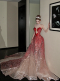 Modest Mermaid Sweetheart Burgundy With Beaded Crystals Prom Dress Aesthetic Long Graduation Evening Outfits HZ0311
