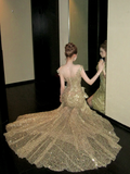 Shiny Mermaid Gold Sequin With Corset Fitted Back Prom Dress Aesthetic Long Graduation Evening Outfits HZ0311