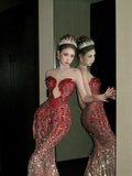 Modest Mermaid Sweetheart Burgundy With Beaded Crystals Prom Dress Aesthetic Long Graduation Evening Outfits HZ0311