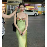 Simple A line Spaghetti Straps Satin Vestido De Desta Verde Green Prom Dresses Wedding Guest Dress HZ0311