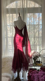 Elegant Mermaid Spaghetti Straps Burgundy Chiffon Prom Dresses Inspiration Trending Evening Gowns Formal Party Prom Dress HZ0311