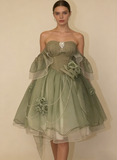 Green Off Shoulder A-Line Floral Short Party Dress Cute Mini Birthday Dress, HZ0427