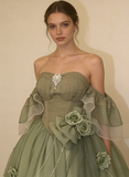 Green Off Shoulder A-Line Floral Short Party Dress Cute Mini Birthday Dress, HZ0427